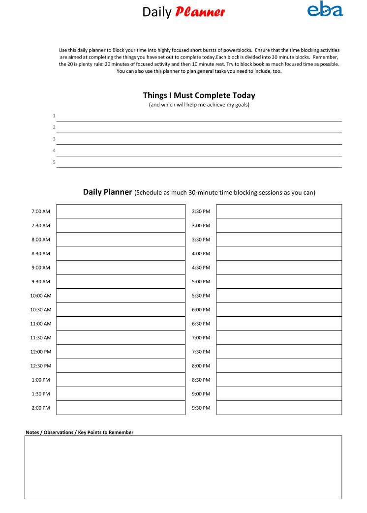 Improve Time Management Skills: Daily Planner