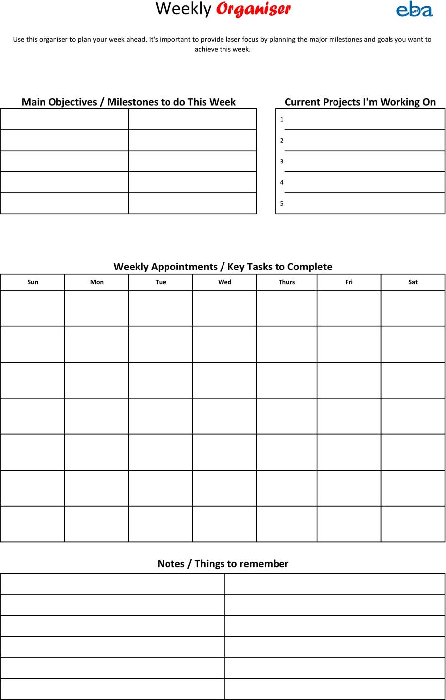 improve time management skills: Weekly planner